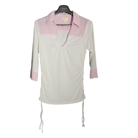 Maeve Pink and White Striped Scoop Neck Top Medium - Picture 7 of 14